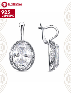 Серьги серебро 925 пробы, покрытие - оксидирование, вставка - фианит (недрагоценный камень)