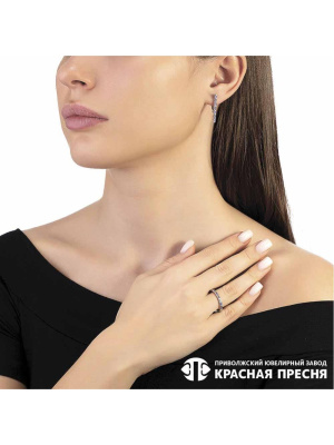 Серьги серебро 925 пробы, покрытие - родирование, вставка - фианит (недрагоценный камень)