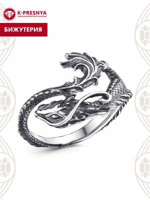 Кольцо бижутерия, покрытие - серебрение с оксидированием, без вставок