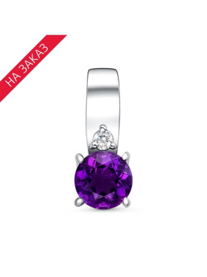 Подвеска серебро 925 пробы, покрытие - родирование, вставка - аметист (полудрагоценный камень), фианит (недрагоценный камень)