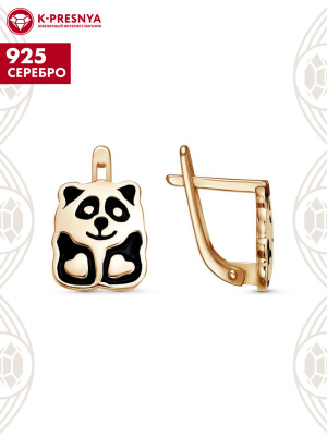 Серьги серебро 925 пробы, покрытие - золочение, отделка - эмаль, без вставок