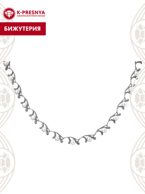 Колье бижутерия, покрытие - серебрение с оксидированием, вставка - культивированный жемчуг