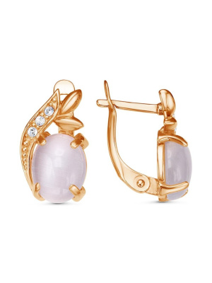 Серьги бижутерия, покрытие - золочение, вставка - искусственный кошачий глаз , стекло ювелирное preciosa