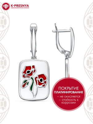 Серьги бижутерия, покрытие - платинирование, отделка - эмаль, без вставок