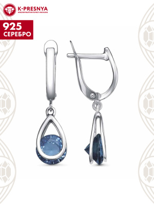 Серьги серебро 925 пробы, покрытие - платинирование, вставка - искусственная шпинель
