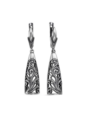 Серьги серебро 925 пробы, покрытие - оксидирование, без вставок