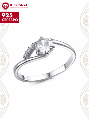 Кольцо серебро 925 пробы, покрытие - платинирование, вставка - фианит (недрагоценный камень)