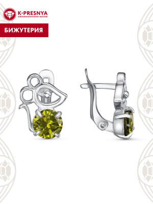 Серьги бижутерия, покрытие - платинирование, вставка - фианит (недрагоценный камень)