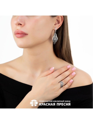 Серьги серебро 925 пробы, покрытие - оксидирование, без вставок