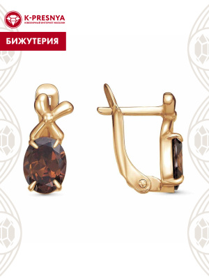 Серьги бижутерия, покрытие - золочение, вставка - фианит (недрагоценный камень)
