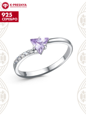 Кольцо серебро 925 пробы, покрытие - родирование, вставка - фианит (недрагоценный камень)