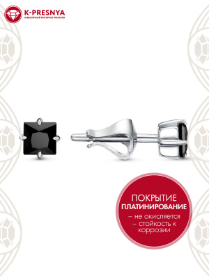 Серьги бижутерия, покрытие - платинирование, вставка - фианит (недрагоценный камень)