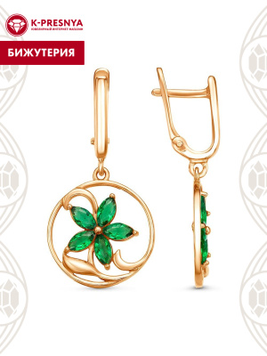 Серьги бижутерия, покрытие - золочение, вставка - искусственная шпинель