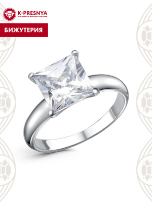 Кольцо бижутерия, покрытие - платинирование, вставка - фианит (недрагоценный камень)