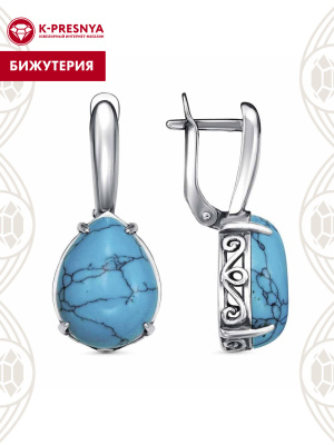 Серьги бижутерия, покрытие - серебрение с оксидированием, вставка - искусственная бирюза