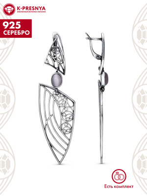 Серьги серебро 925 пробы, покрытие - оксидирование, вставка - искусственный кошачий глаз