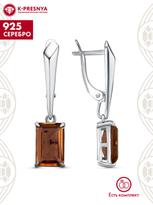 Серьги серебро 925 пробы, покрытие - родирование, вставка - искусственный султанит