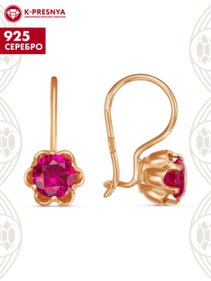 Серьги серебро 925 пробы, покрытие - золочение, вставка - синтетический корунд