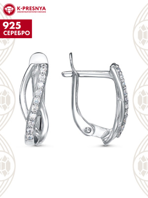 Серьги серебро 925 пробы, покрытие - платинирование, вставка - фианит (недрагоценный камень)