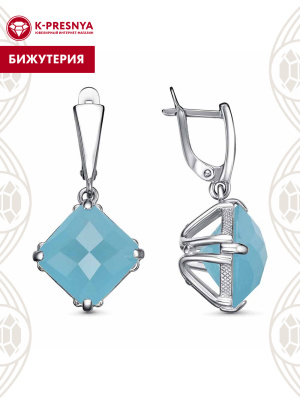 Серьги бижутерия, покрытие - платинирование, вставка - искусственный халцедон