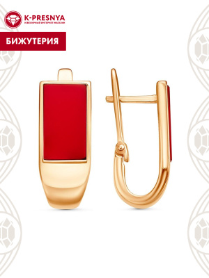 Серьги бижутерия, покрытие - золочение, вставка - искусственный коралл