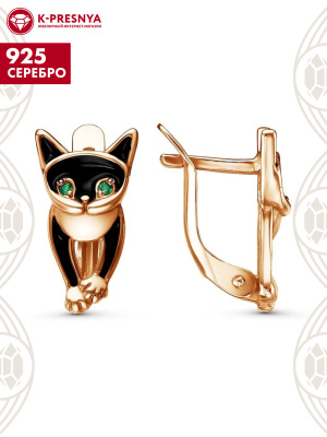 Серьги серебро 925 пробы, покрытие - золочение, отделка - эмаль, вставка - искусственная шпинель