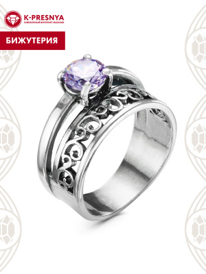 Кольцо бижутерия, покрытие - серебрение с оксидированием, вставка - фианит (недрагоценный камень)
