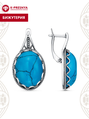 Серьги бижутерия, покрытие - серебрение с оксидированием, вставка - искусственная бирюза