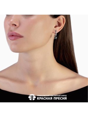 Серьги серебро 925 пробы, покрытие - родирование, вставка - фианит (недрагоценный камень)