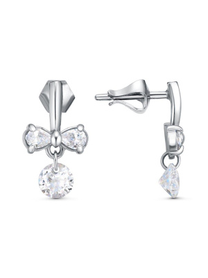 Серьги бижутерия, покрытие - платинирование, вставка - фианит (недрагоценный камень)