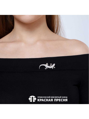 Брошь серебро 925 пробы, покрытие - платинирование, вставка - стекло ювелирное preciosa