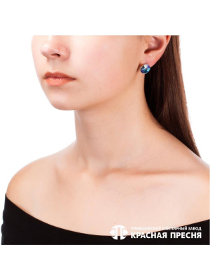 Серьги серебро 925 пробы, покрытие - родирование, вставка - стекло ювелирное preciosa