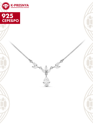 Колье серебро 925 пробы, покрытие - родирование, вставка - фианит (недрагоценный камень)