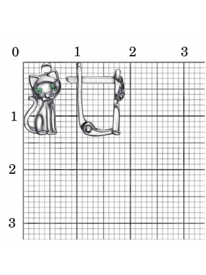 Серьги серебро 925 пробы, покрытие - оксидирование, вставка - искусственная шпинель
