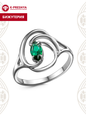 Кольцо бижутерия, покрытие - платинирование, вставка - искусственная шпинель