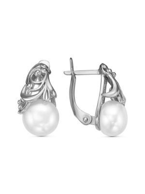 Серьги бижутерия, покрытие - серебрение с оксидированием, вставка - культивированный жемчуг