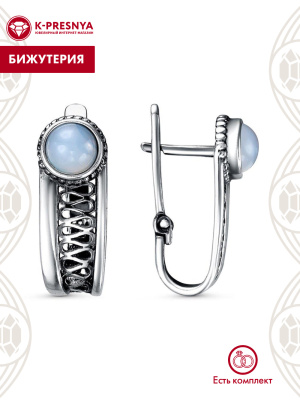 Серьги бижутерия, покрытие - серебрение с оксидированием, вставка - искусственный агат белый