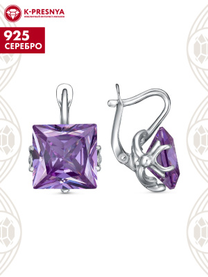 Серьги серебро 925 пробы, покрытие - родирование, вставка - фианит (недрагоценный камень)