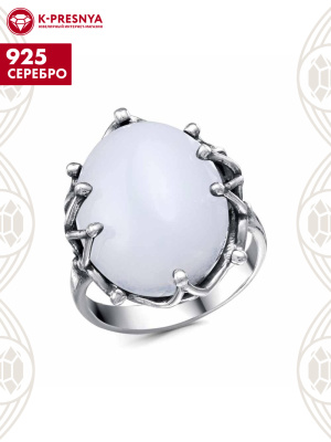 Кольцо серебро 925 пробы, покрытие - оксидирование, вставка - искусственный агат белый