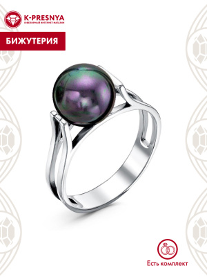Кольцо бижутерия, покрытие - серебрение с оксидированием, вставка - имитация жемчуга