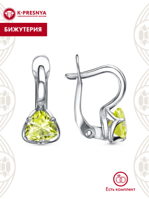 Серьги бижутерия, покрытие - серебрение, вставка - фианит (недрагоценный камень)