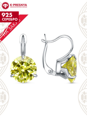 Серьги серебро 925 пробы, покрытие - платинирование, вставка - фианит (недрагоценный камень)