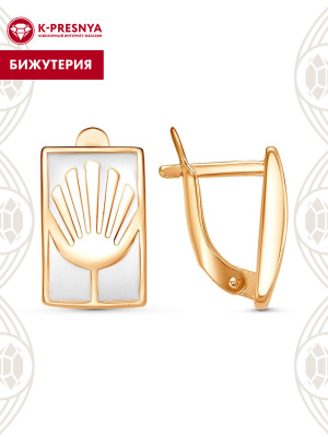 Серьги бижутерия, покрытие - золочение, отделка - эмаль, без вставок