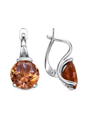 Серьги серебро 925 пробы, покрытие - родирование, вставка - искусственный султанит