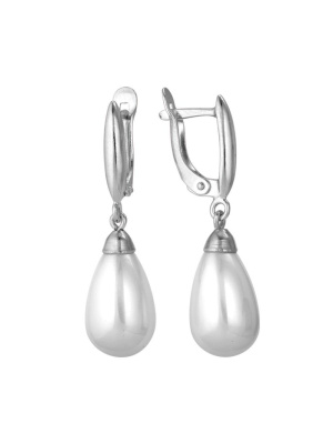 Серьги бижутерия, покрытие - серебрение, вставка - имитация жемчуга