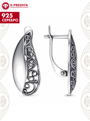 Серьги серебро 925 пробы, покрытие - оксидирование, без вставок