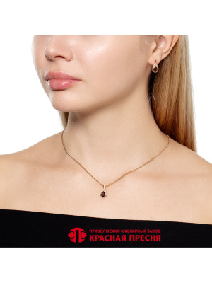 Подвеска серебро 925 пробы, покрытие - золочение, вставка - дымчатый кварц, фианит (недрагоценный камень)