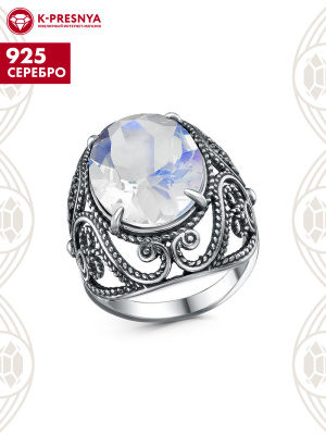Кольцо серебро 925 пробы, покрытие - оксидирование, вставка - синтетический кварц собственной огранки