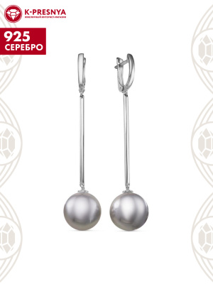 Серьги серебро 925 пробы, покрытие - родирование, вставка - имитация жемчуга