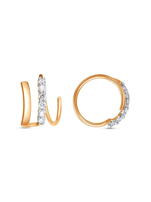 Серьга серебро 925 пробы, покрытие - золочение, выборочное родирование, вставка - фианит (недрагоценный камень)